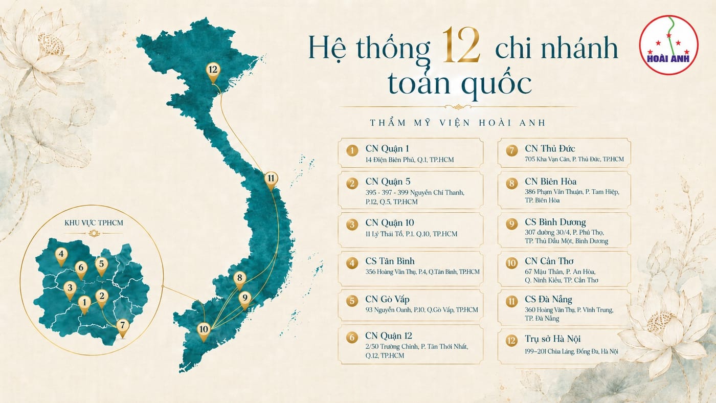 Sơ đồ hệ thống 12 chi nhánh Thẩm mỹ viện Hoài Anh toàn quốc
