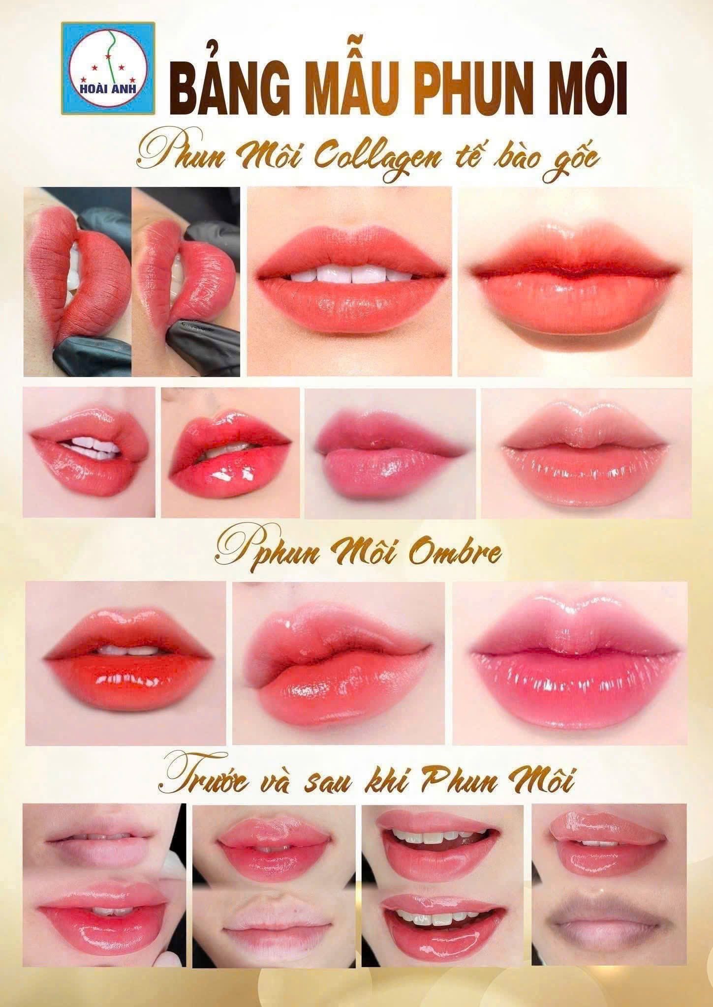 Bảng màu phun môi đa dạng tại Thẩm Mỹ Viện Hoài Anh