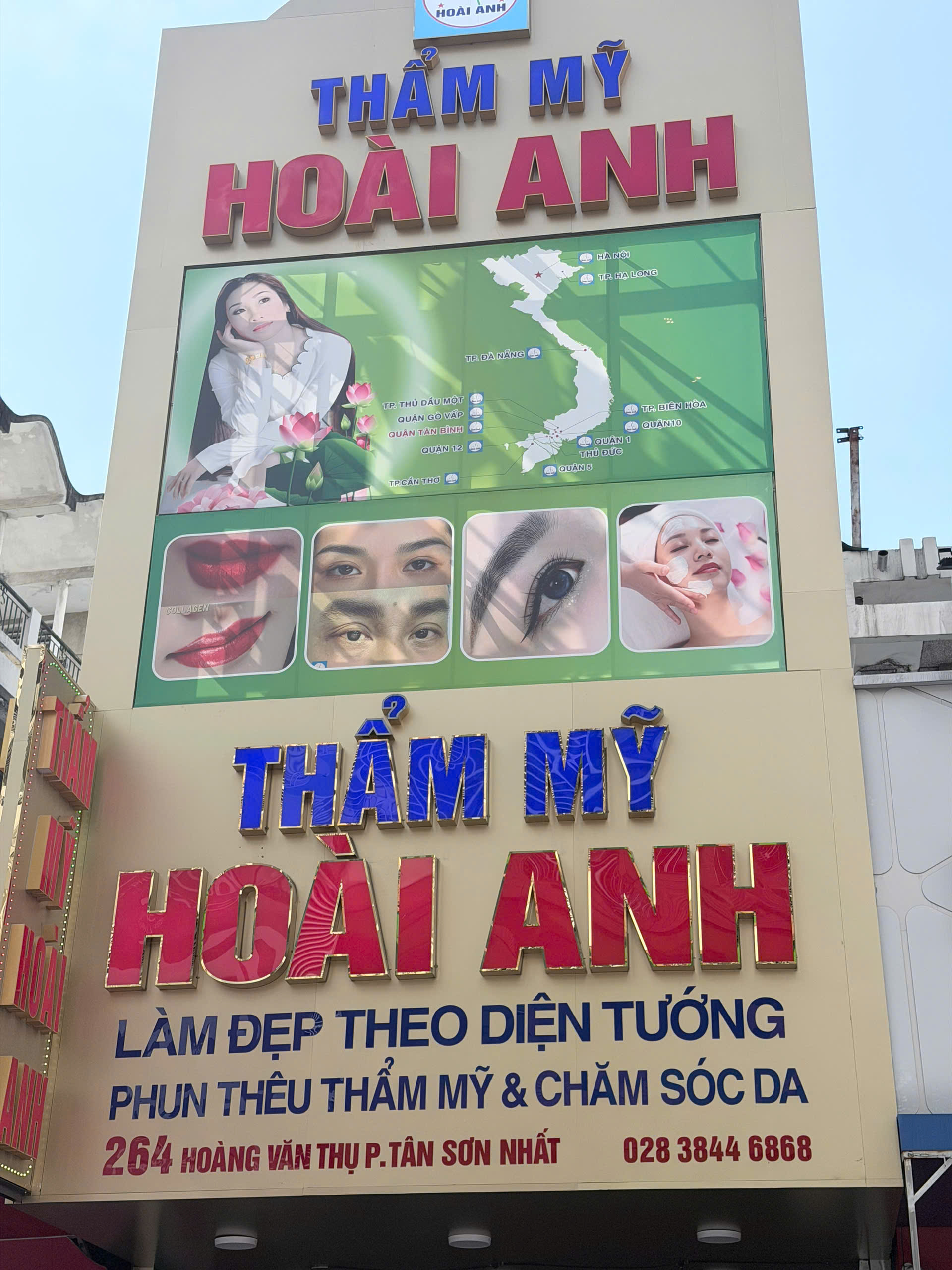Biển hiệu Thẩm Mỹ Viện Hoài Anh 264 Hoàng Văn Thụ Tân Bình